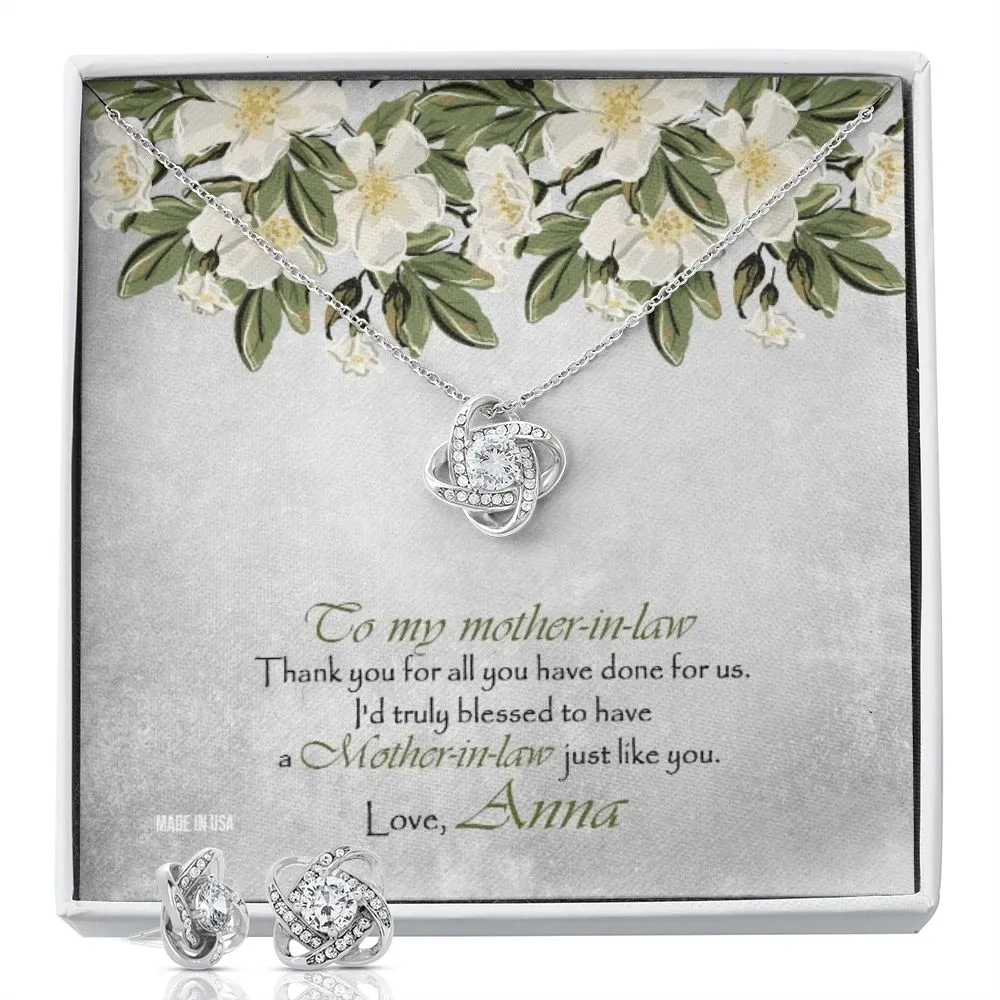 Custom Mother In Law 14k White Gold Interlocking Heart Pendant Necklace Jewelry Gifts For Mom Wife Grandma Auntie Mother Day