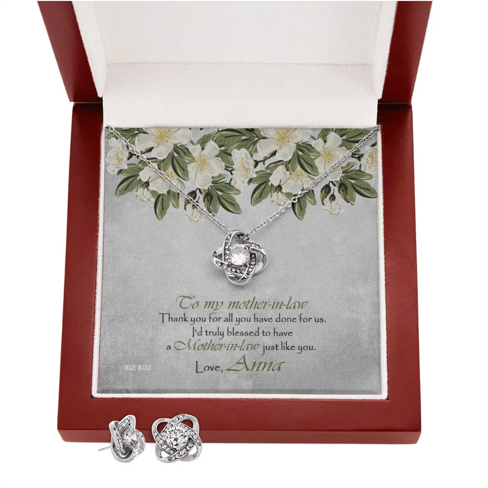 Custom Mother In Law 14k White Gold Interlocking Heart Pendant Necklace Jewelry Gifts For Mom Wife Grandma Auntie Mother Day