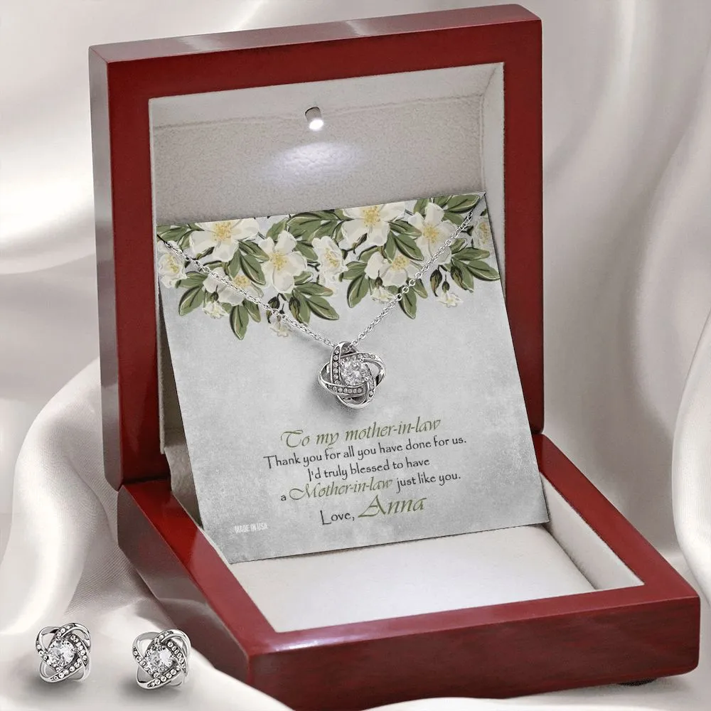 Custom Mother In Law 14k White Gold Interlocking Heart Pendant Necklace Jewelry Gifts For Mom Wife Grandma Auntie Mother Day