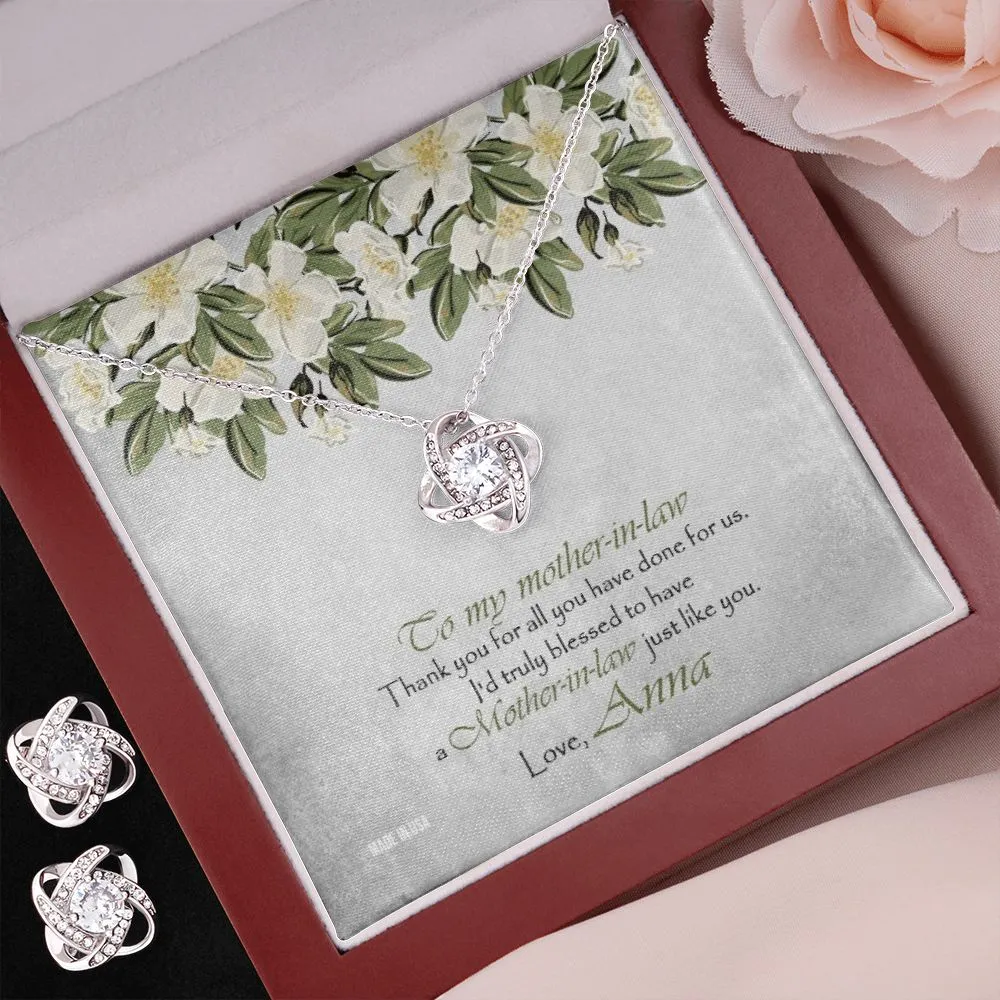 Custom Mother In Law 14k White Gold Interlocking Heart Pendant Necklace Jewelry Gifts For Mom Wife Grandma Auntie Mother Day