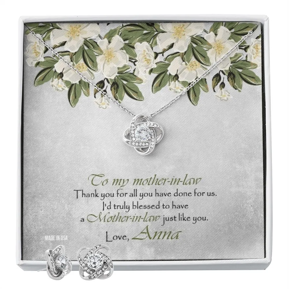 Custom Mother In Law 14k White Gold Interlocking Heart Pendant Necklace Jewelry Gifts For Mom Wife Grandma Auntie Mother Day