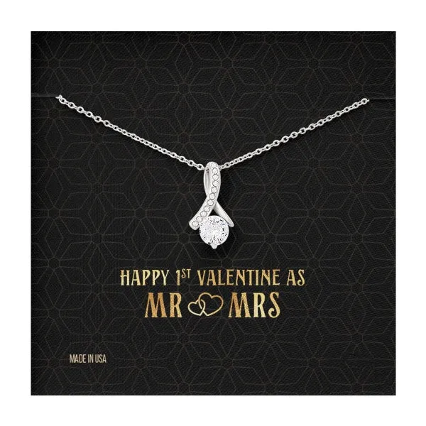 Custom Name Mr and Mrs 14k White Gold Pendant Chain Necklace Jewelry with Message Card Gift for Girlfriend Wife Fiancee Woman Girl