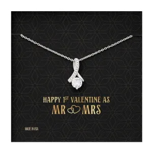Custom Name Mr and Mrs 14k White Gold Pendant Chain Necklace Jewelry with Message Card Gift for Girlfriend Wife Fiancee Woman Girl