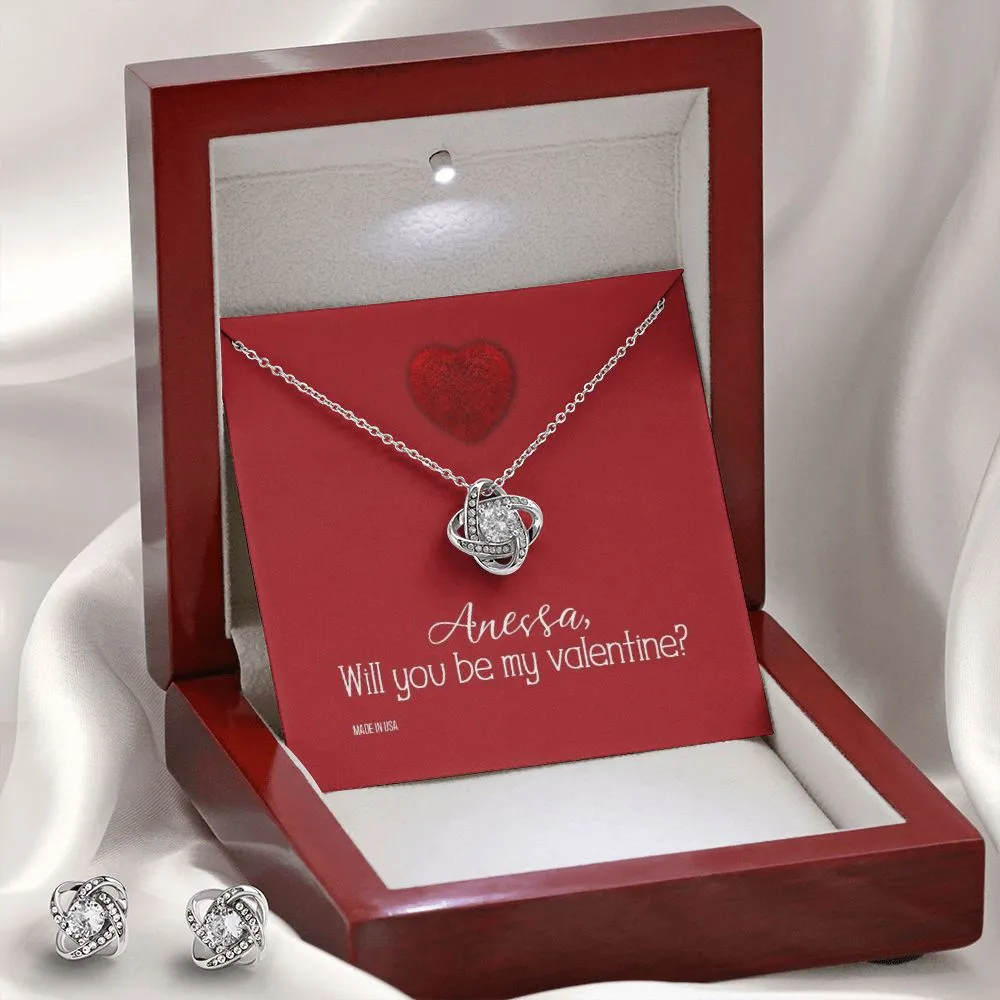 Custom Name To My Girl Friend Will You Be My Valentine 14k White Gold Pendant Chain Necklace Jewelry with Message Card Gift for Girlfriend Wife Fiancee Woman Girl