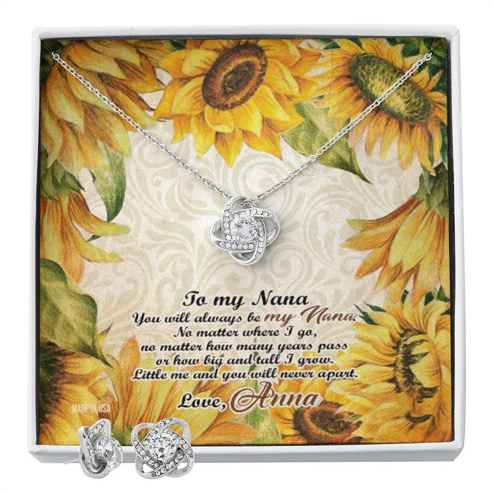 Custom Nana Sunflower Mothers Day Ideas 14k White Gold Interlocking Heart Pendant Necklace Jewelry Gifts For Mom Wife Grandma Auntie