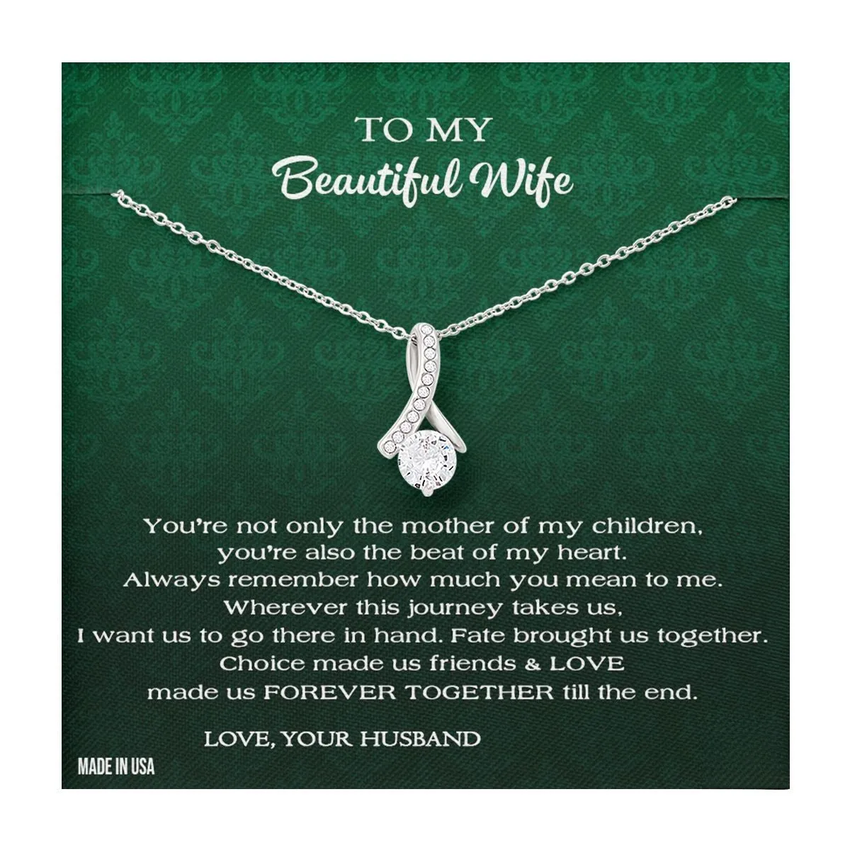 Custom To My Beautiful Wife Always Remember 14k White Gold Pendant Necklace Jewelry Gift For Wife Mother day