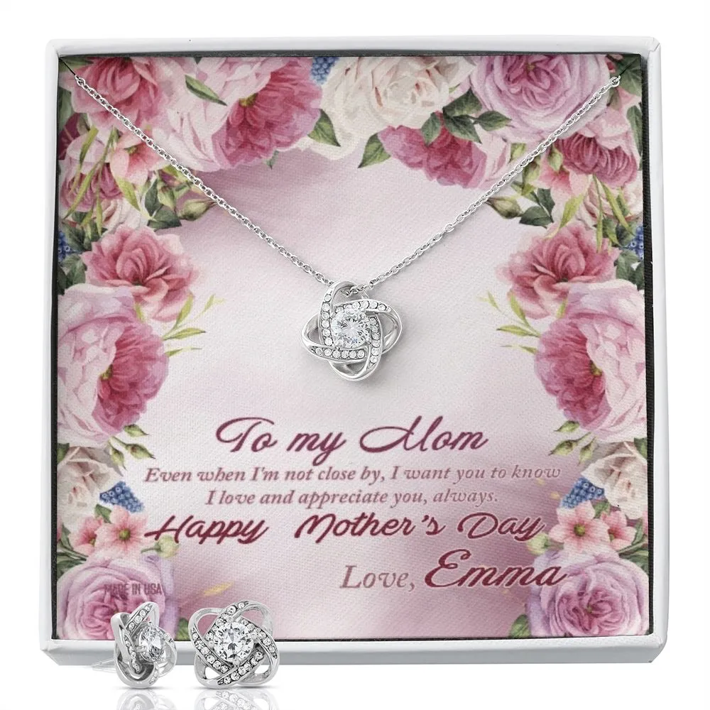 Custom To My Mom 14k White Gold Interlocking Heart Pendant Necklace Jewelry Gifts For Mom Wife Grandma Auntie Mother Day