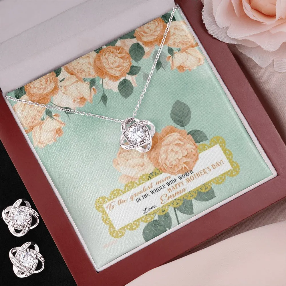 Custom To The Greatest Mom 14k White Gold Interlocking Heart Pendant Necklace Jewelry Gifts For Mom Wife Grandma Auntie Mother Day