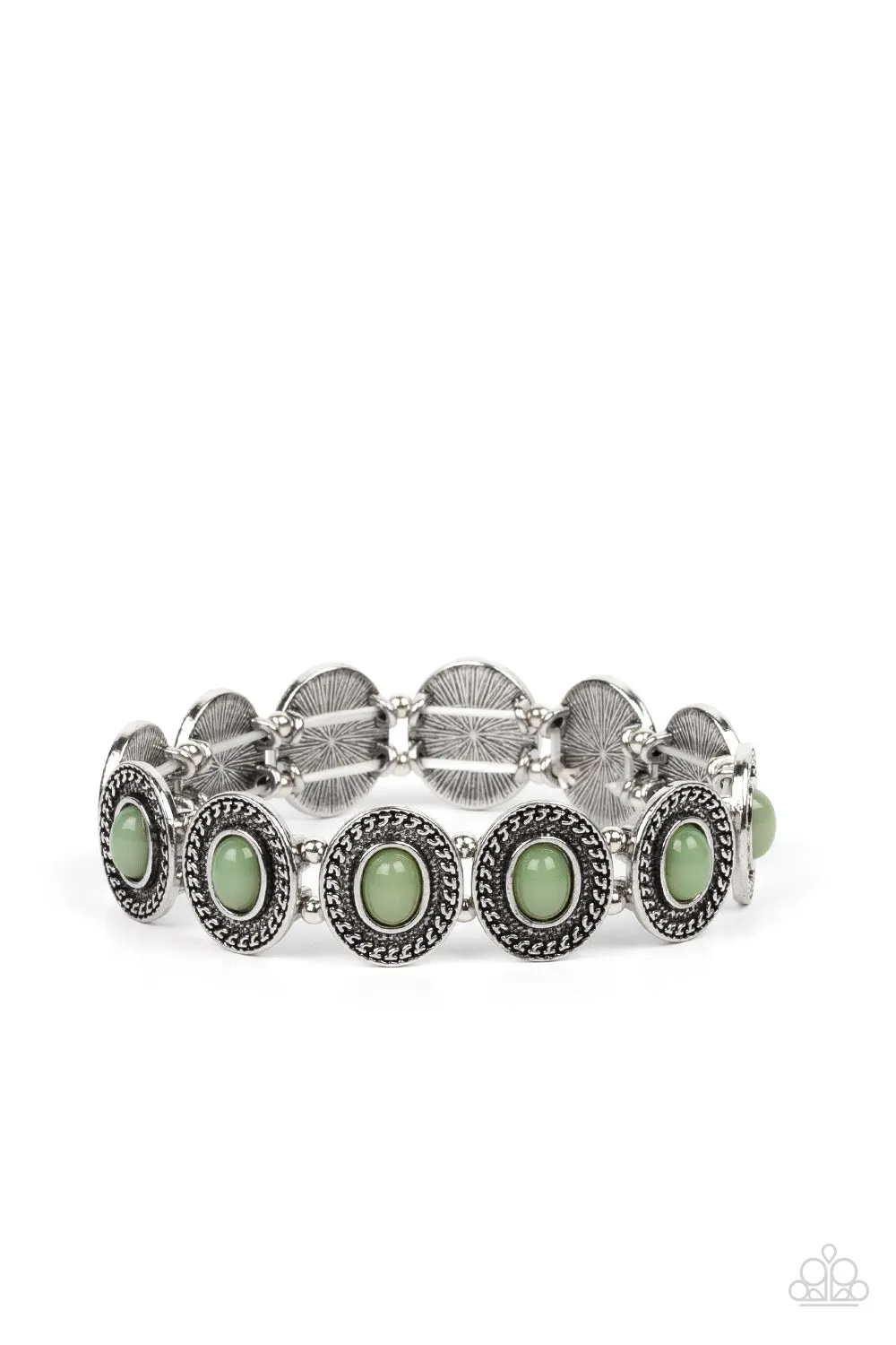 Dainty Delight - Green - Oval Bead Paparazzi Stretchy Bracelet