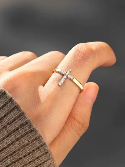 Dainty Pavé Cross Ring – Sterling Silver Jewelry