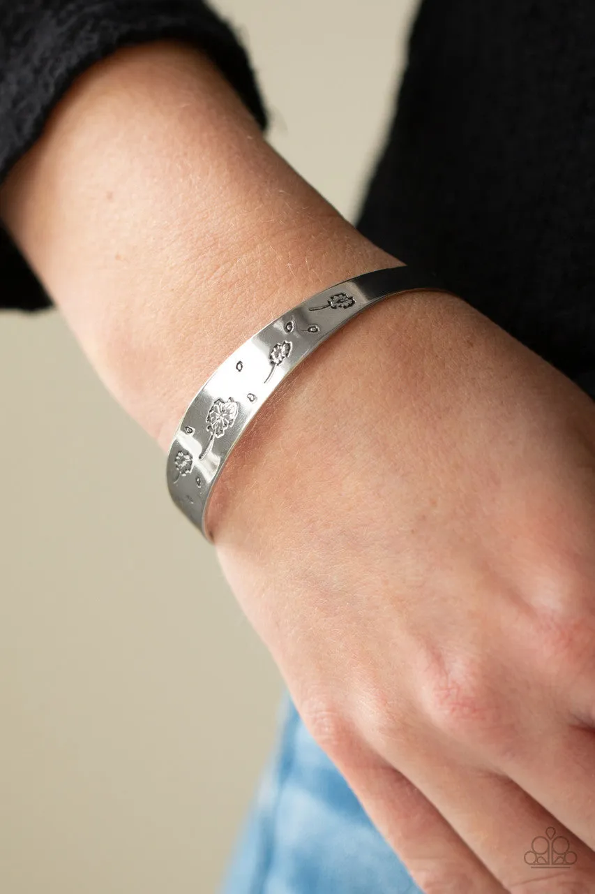 Dandelion Dreamland - Silver - Stamped Flower Paparazzi Bangle Bracelet