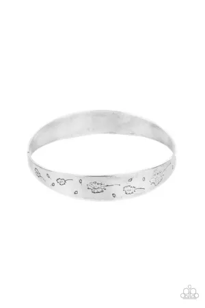 Dandelion Dreamland - Silver - Stamped Flower Paparazzi Bangle Bracelet