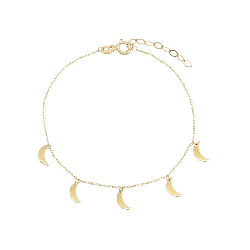 Dangling Crescent Charms Bracelet 14K