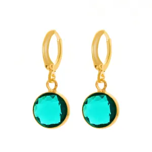 Dark Green Crystal & 18K Gold-Plated Round Huggie Earrings