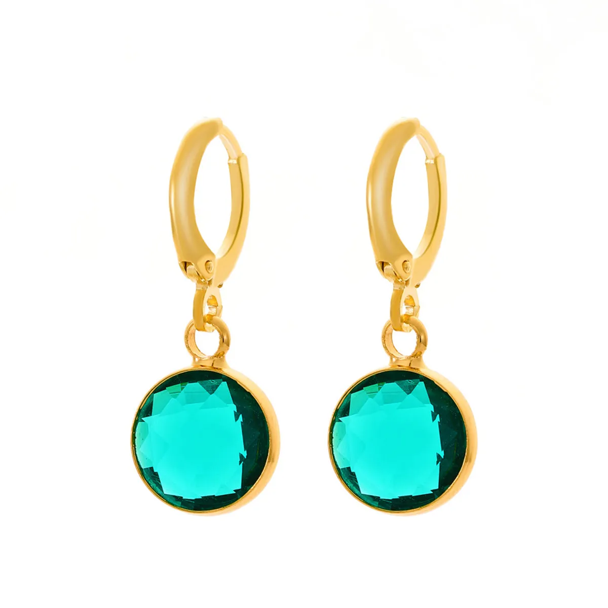 Dark Green Crystal & 18K Gold-Plated Round Huggie Earrings