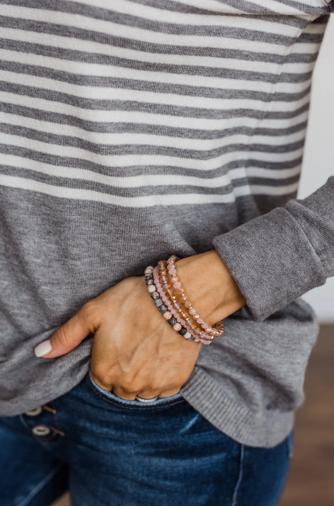 Darling 5 Piece Stackable Bracelet Set- Pink & Gold