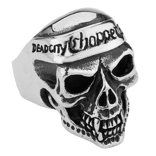 'Dead City Choppers' Skull Ring with Bandana (#127)