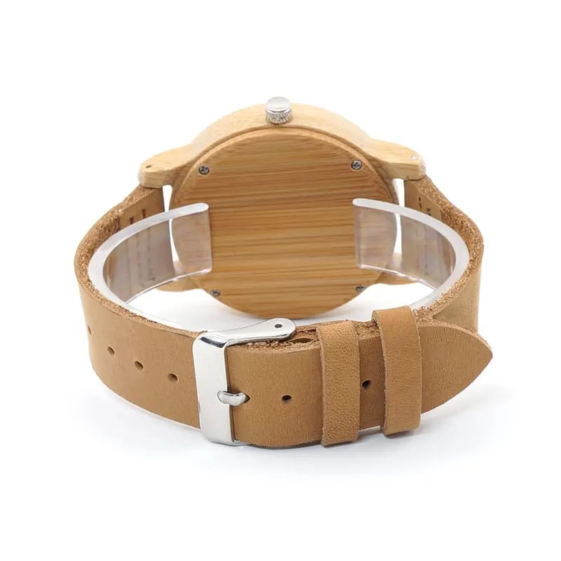 Deer Design Bamboo Wood Genuine Leather Unisex Watches