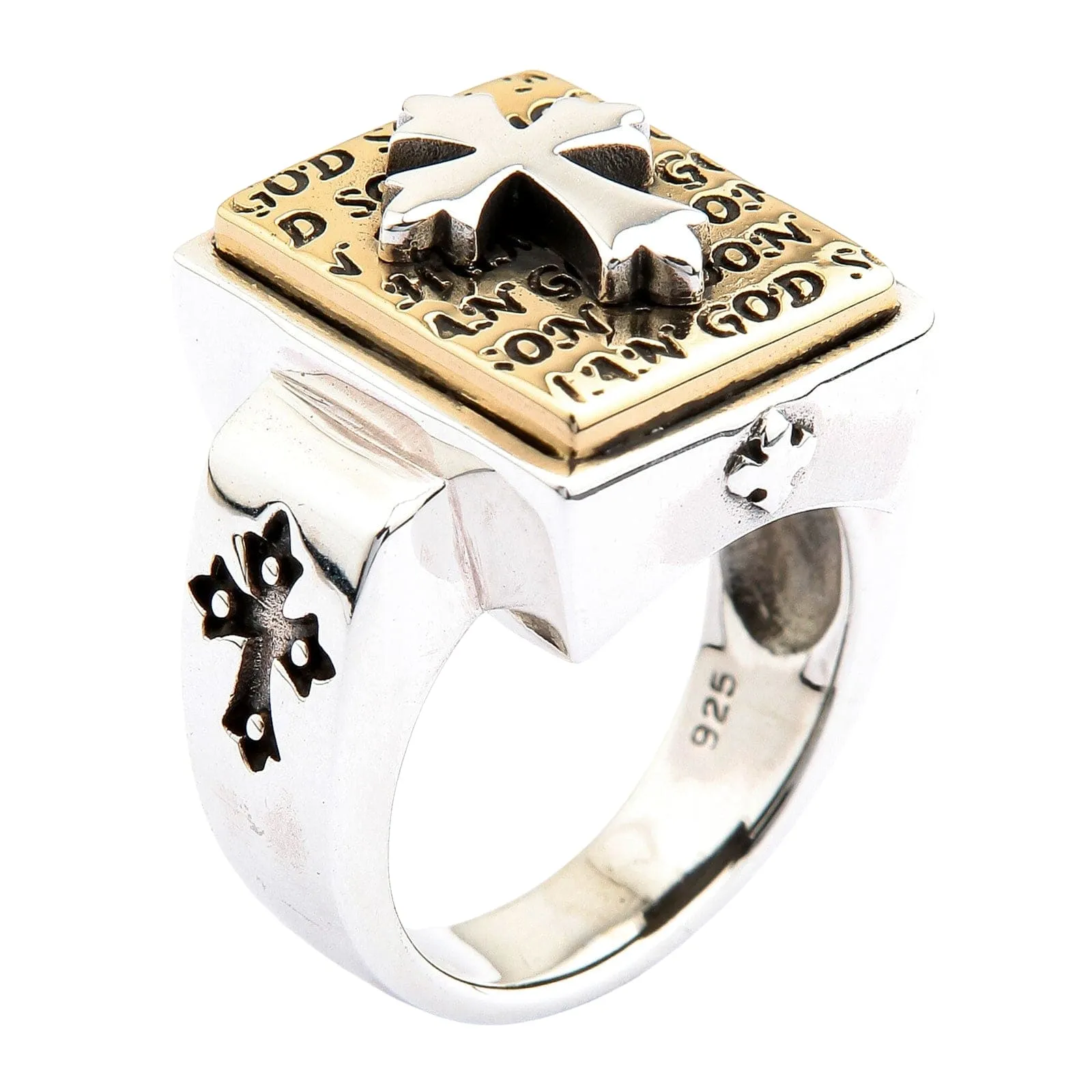 Designer Gold Cross Sterling Silver Men's Ring