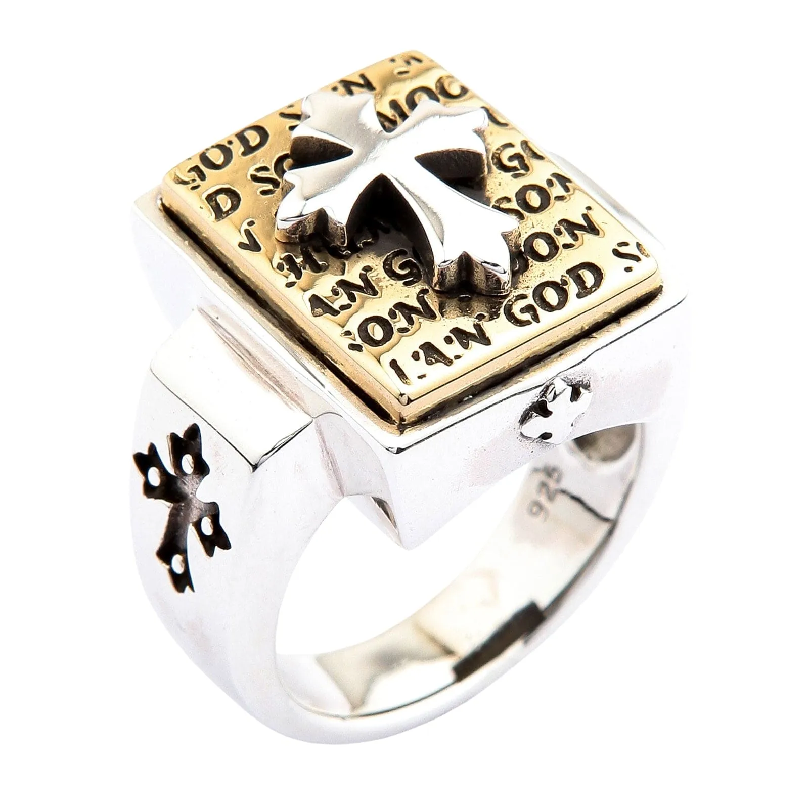 Designer Gold Cross Sterling Silver Men's Ring