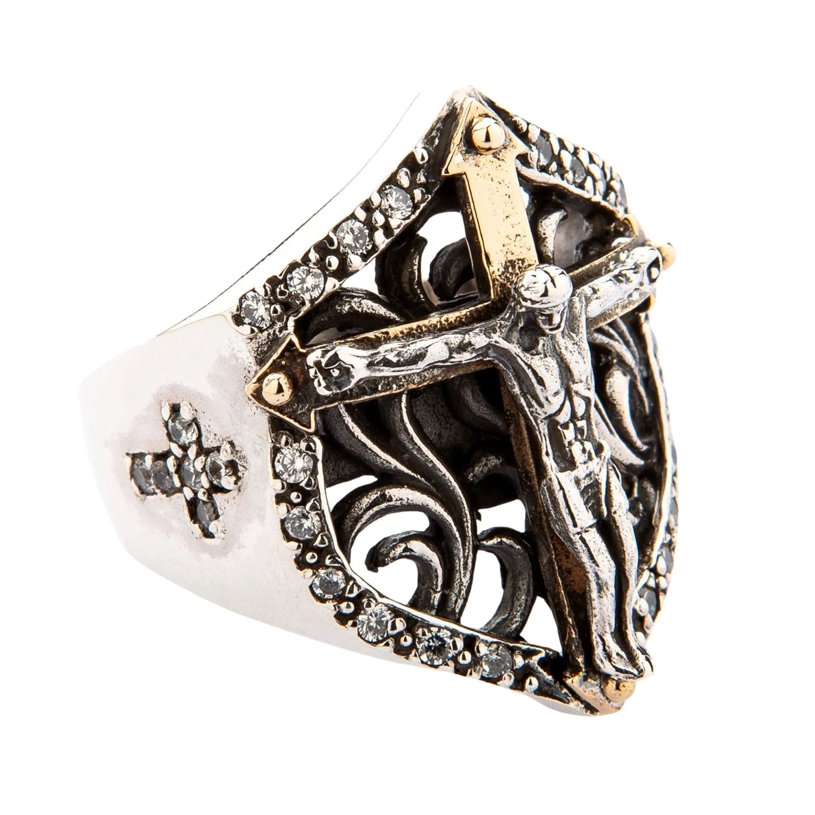 Diamond Jesus Sterling Silver Men's Cross Ring