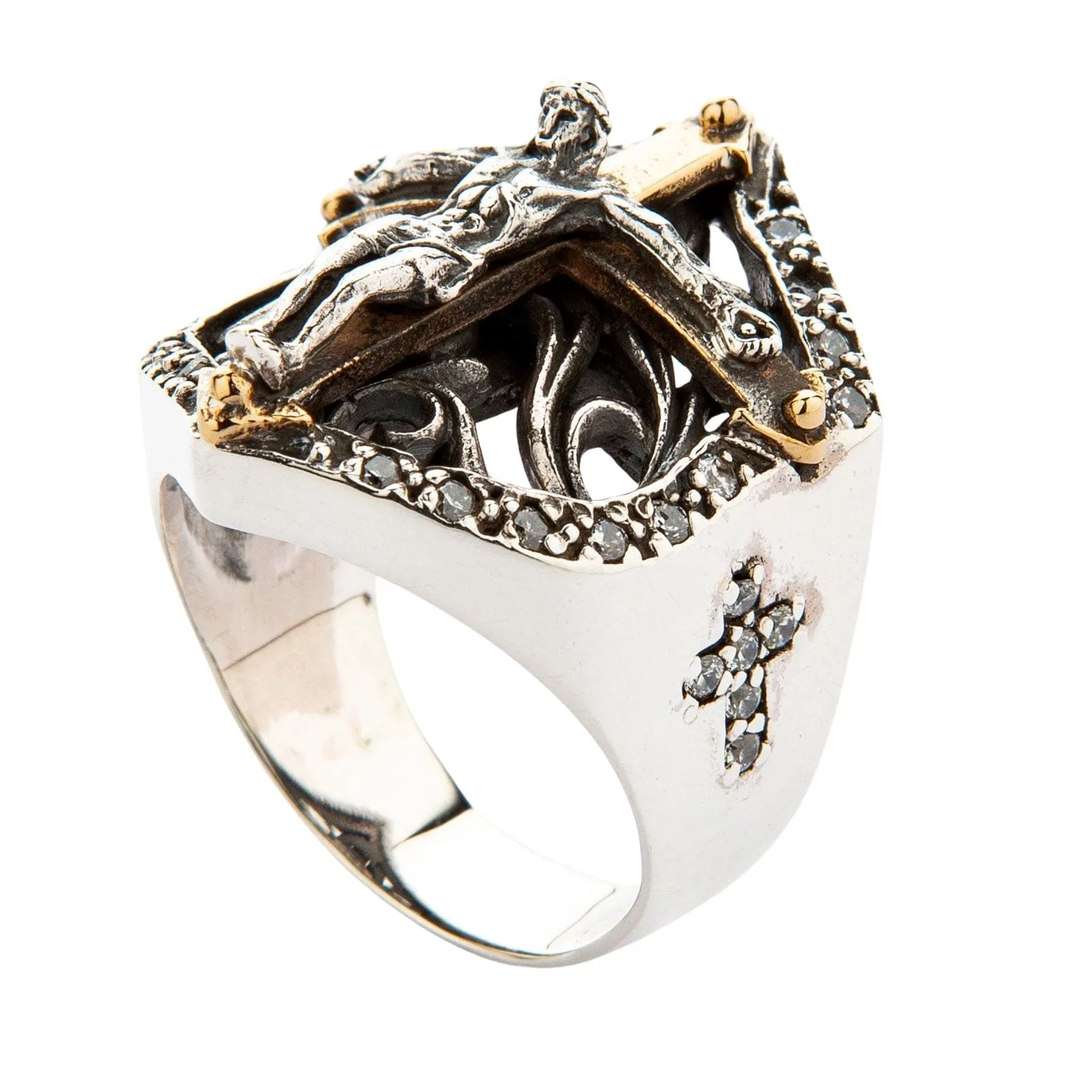 Diamond Jesus Sterling Silver Men's Cross Ring