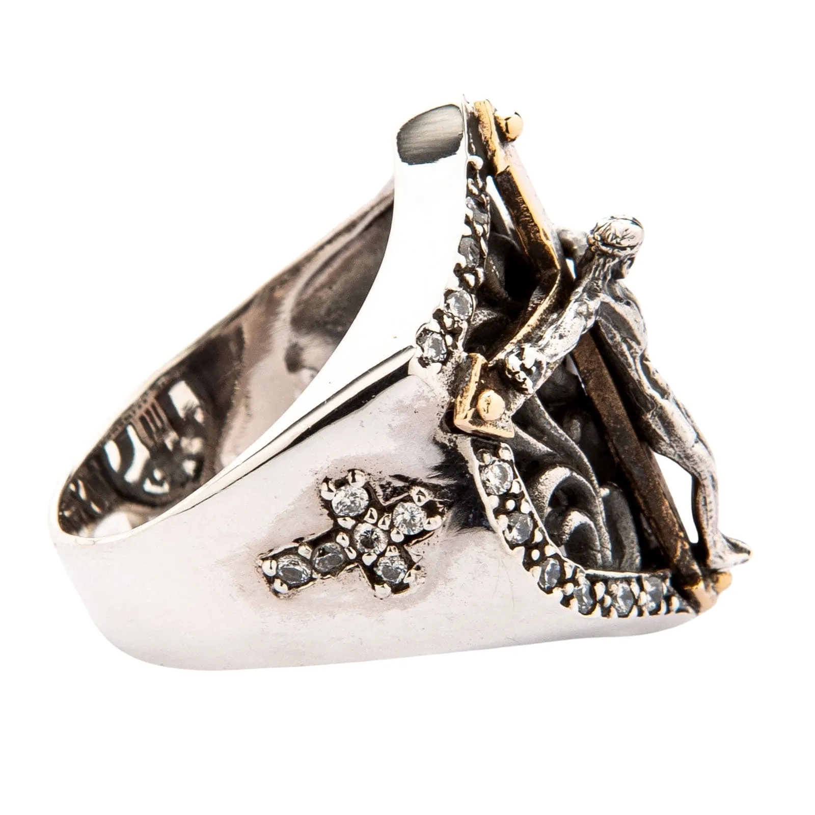 Diamond Jesus Sterling Silver Men's Cross Ring