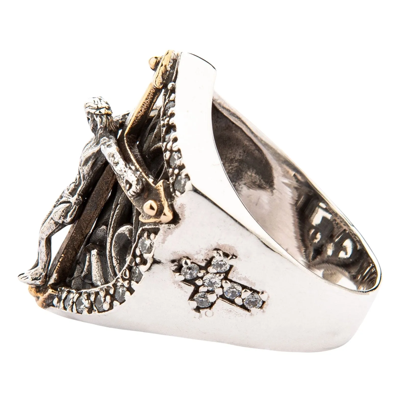 Diamond Jesus Sterling Silver Men's Cross Ring