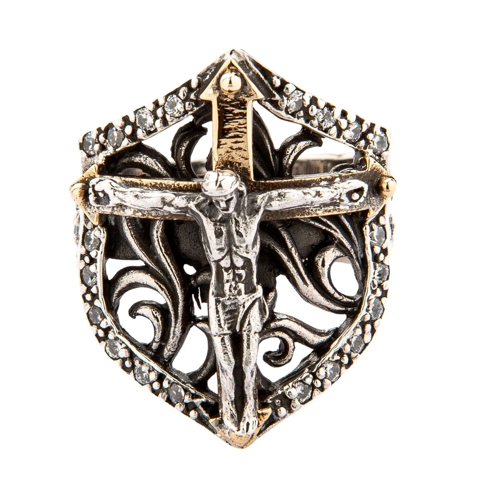 Diamond Jesus Sterling Silver Men's Cross Ring