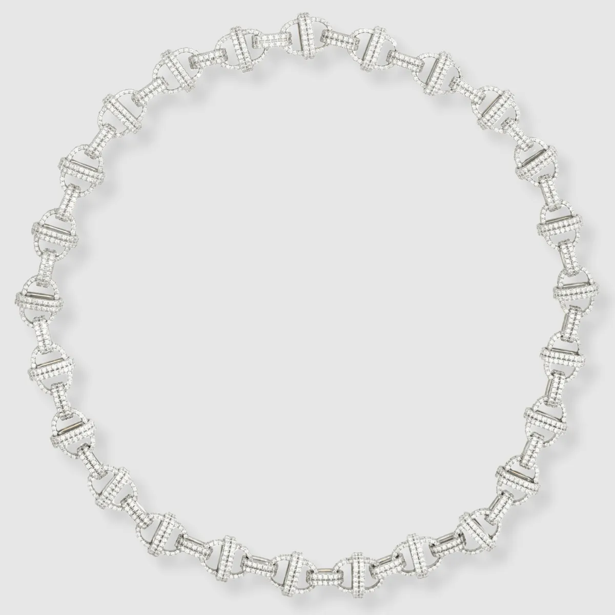 Diamond Oval Chain Necklace, 18K White Gold, Large Link, 16"