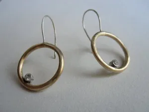 Distinctive Hand-Made Dangle Circular Earrings with Sterling Silver Tube Set Cubic Zirconia  - 0063