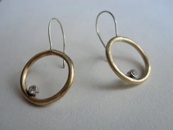 Distinctive Hand-Made Dangle Circular Earrings with Sterling Silver Tube Set Cubic Zirconia  - 0063
