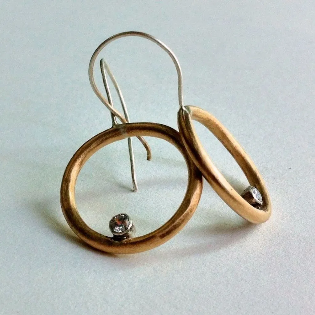 Distinctive Hand-Made Dangle Circular Earrings with Sterling Silver Tube Set Cubic Zirconia  - 0063