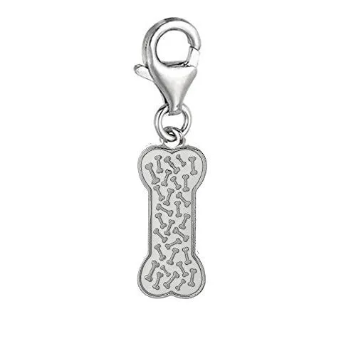 Dog Bone Clip On Charm Pendant for European Charm Jewelry w/ Lobster Clasp