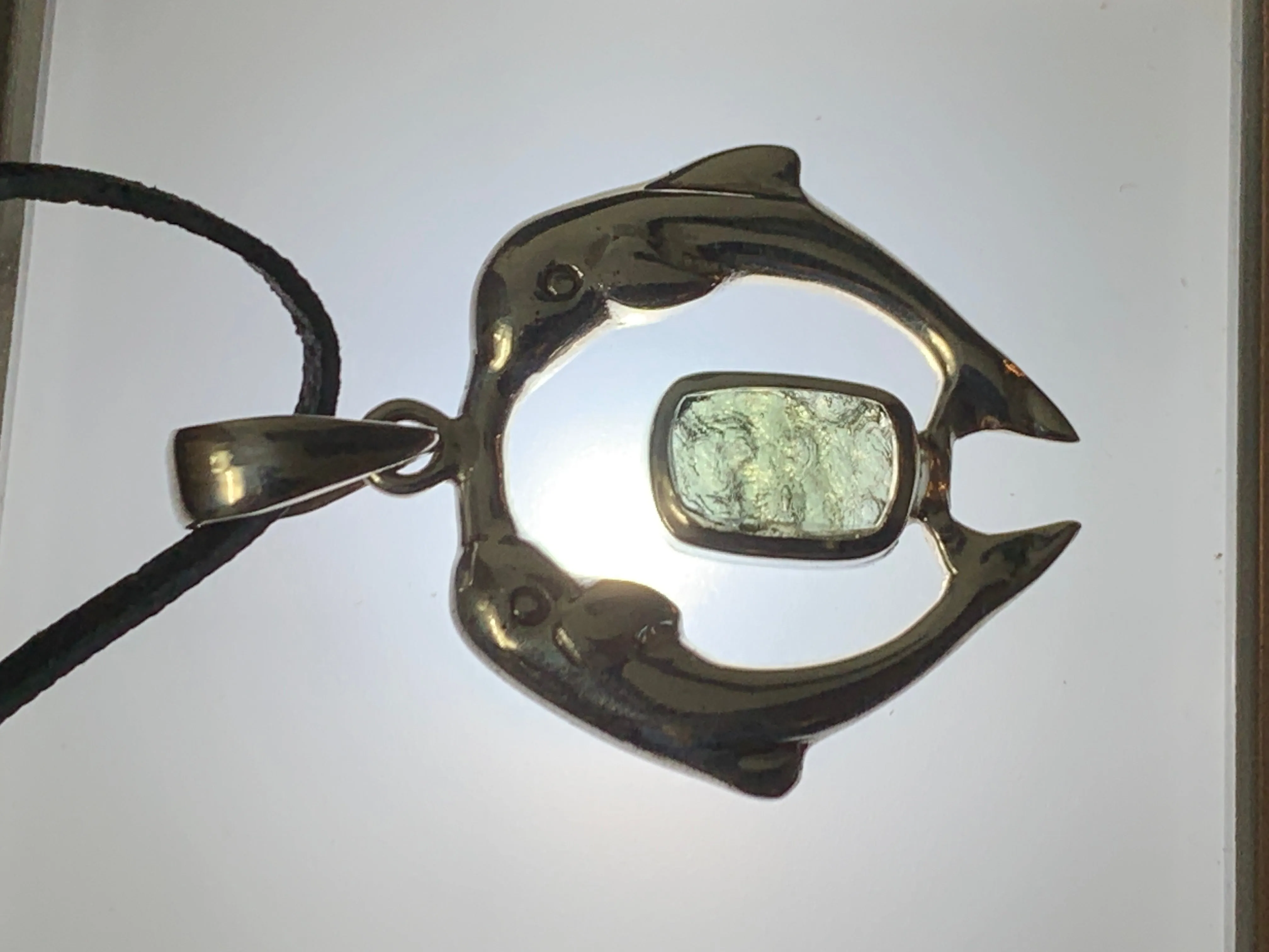 Dolphin's couple - Moldavite & Sterling Silver