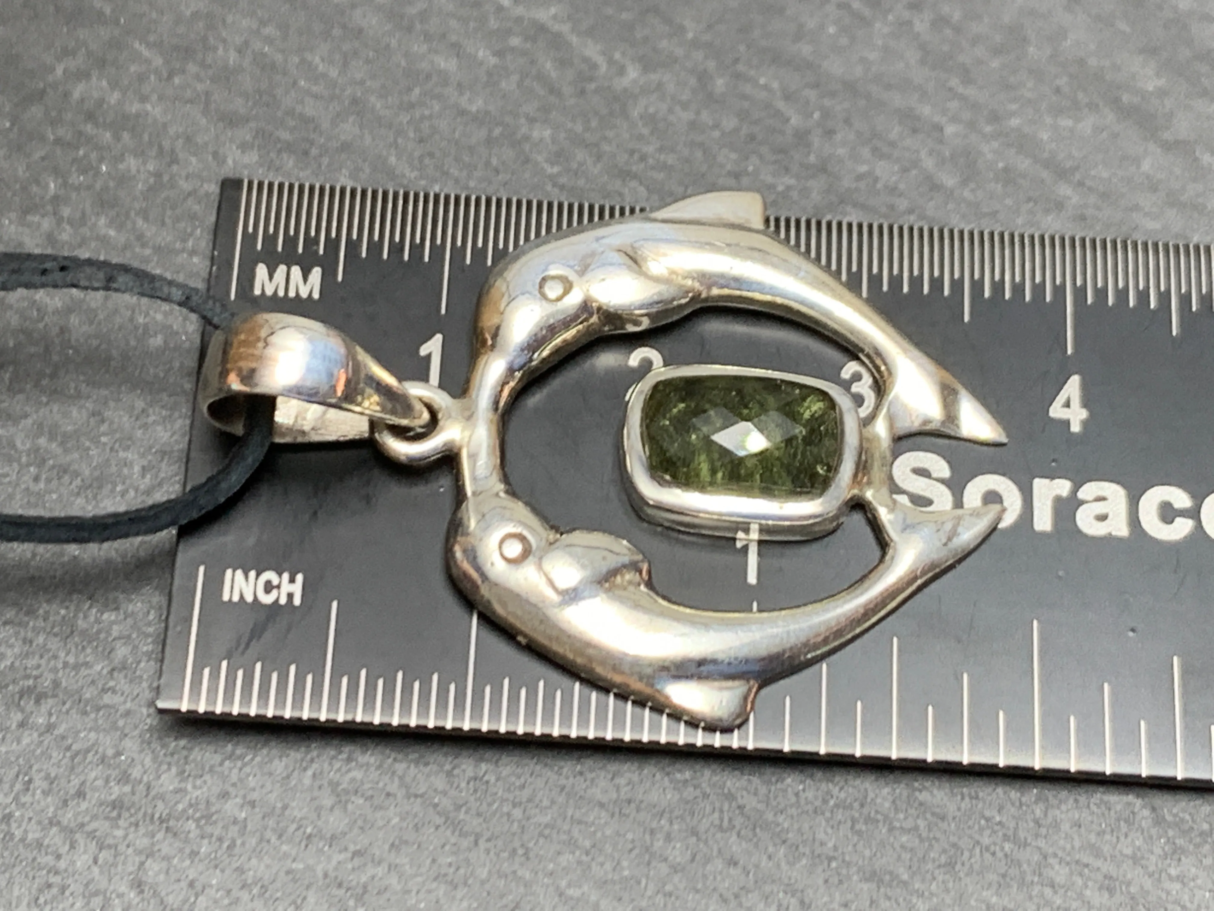 Dolphin's couple - Moldavite & Sterling Silver