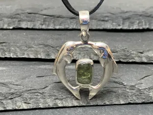 Dolphin's couple - Moldavite & Sterling Silver