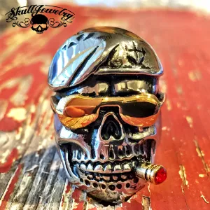 DON’T TREAD ON ME – DAMN YANKEES Skull Ring With Gold Sun Glasses & Cigar (#410)