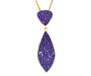 Double Drop Marquise Purple Druzy 14K Gold Necklace