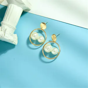 Double Pearl & 18K Gold-Plated Drop Earrings