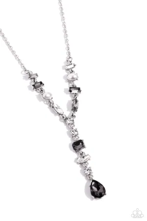 Dreamy Dowry - Silver - Hematite Rhinestone and Pearl Y-Shaped Paparazzi Short Necklace