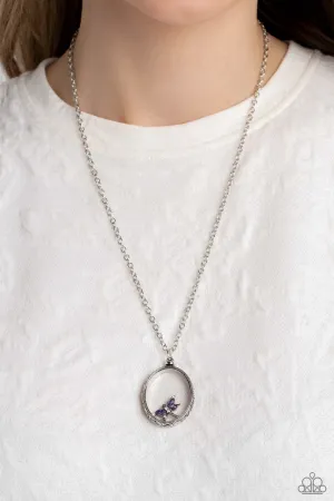 Dynamic Dragonfly - Purple - Rhinestone Suspended Pendant Paparazzi Short Necklace