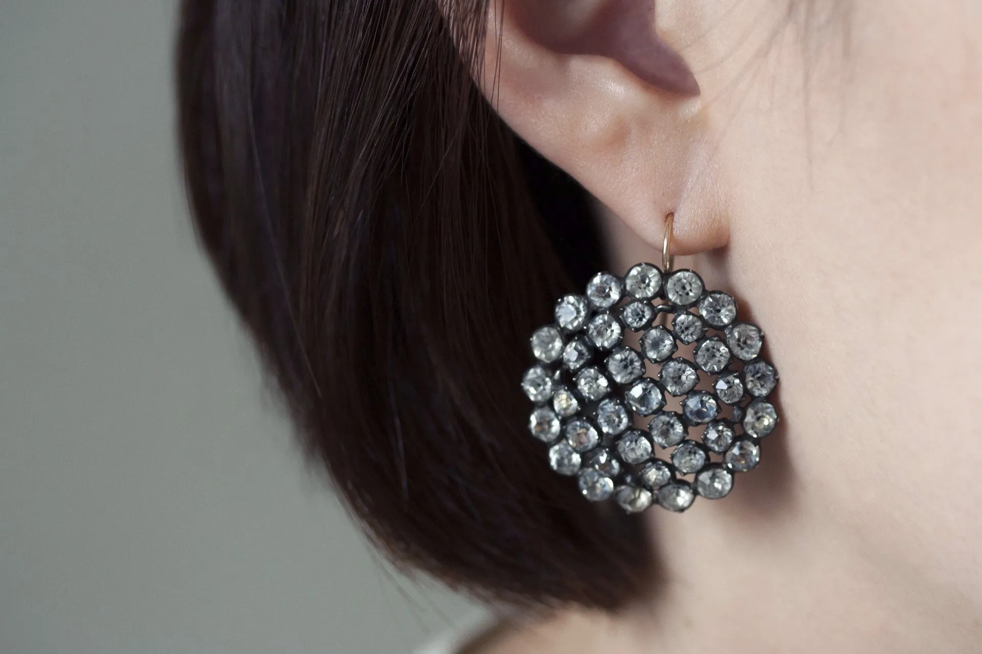 Early Victorian Large Paste Cluster Earrings