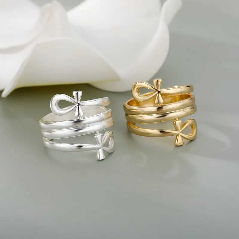 Egyptian Double Coil Ankh Cross Rings For Women Jewelry Stainless Steel Ring Africa Egypt Finger Ring Wedding Party Gift