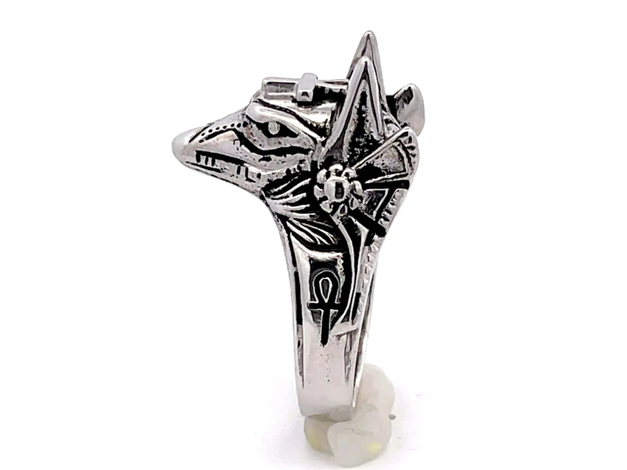 Egyptian God Anubis Ankh Cross Ring in 18k White Gold