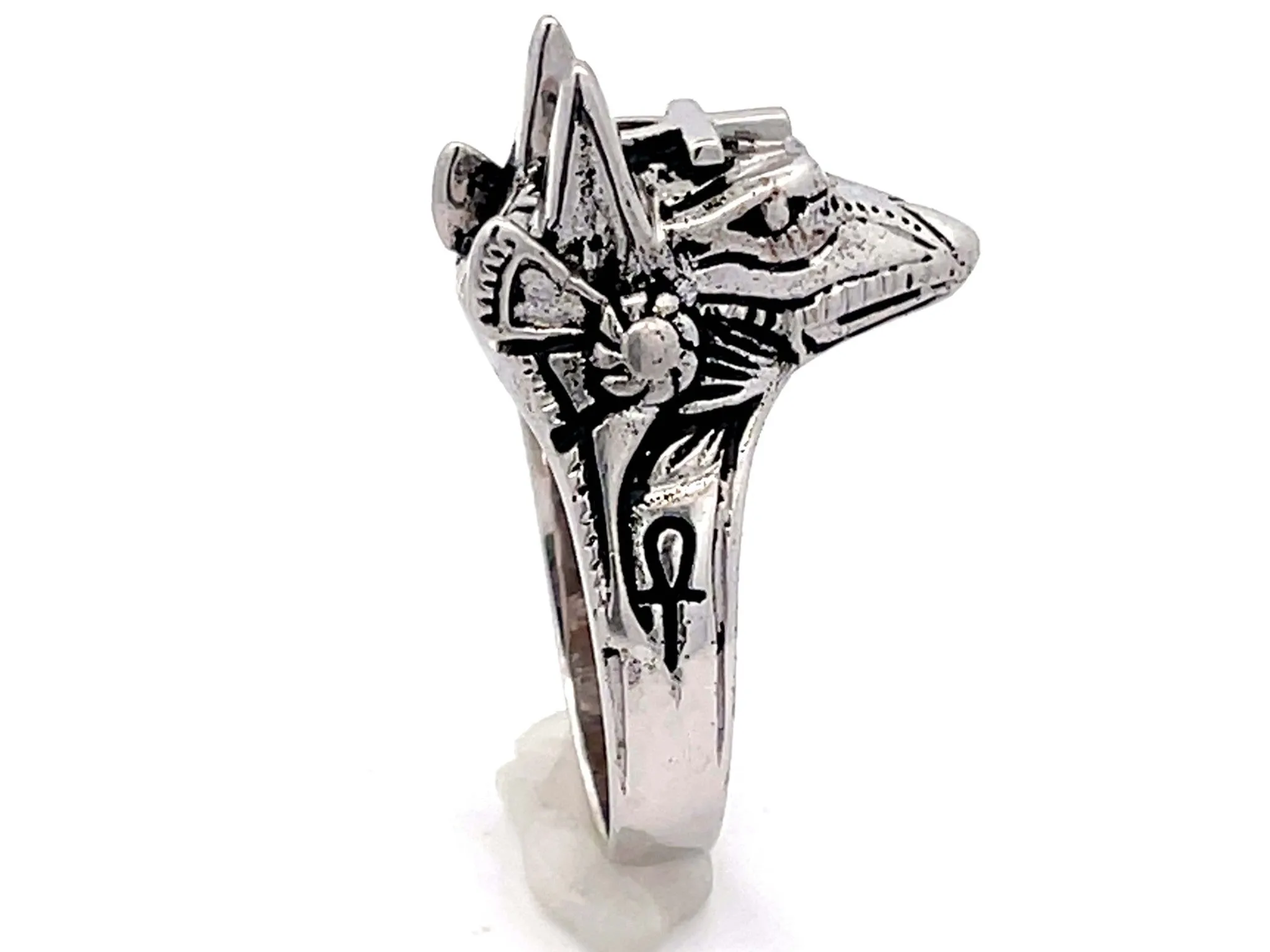 Egyptian God Anubis Ankh Cross Ring in 18k White Gold