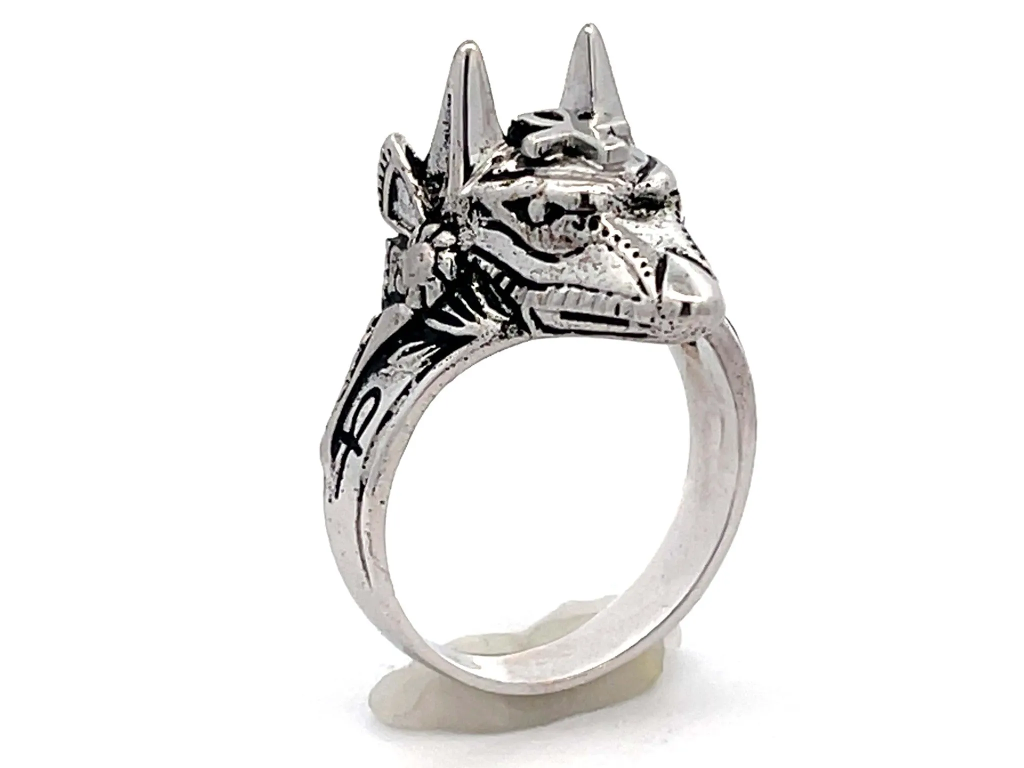Egyptian God Anubis Ankh Cross Ring in 18k White Gold