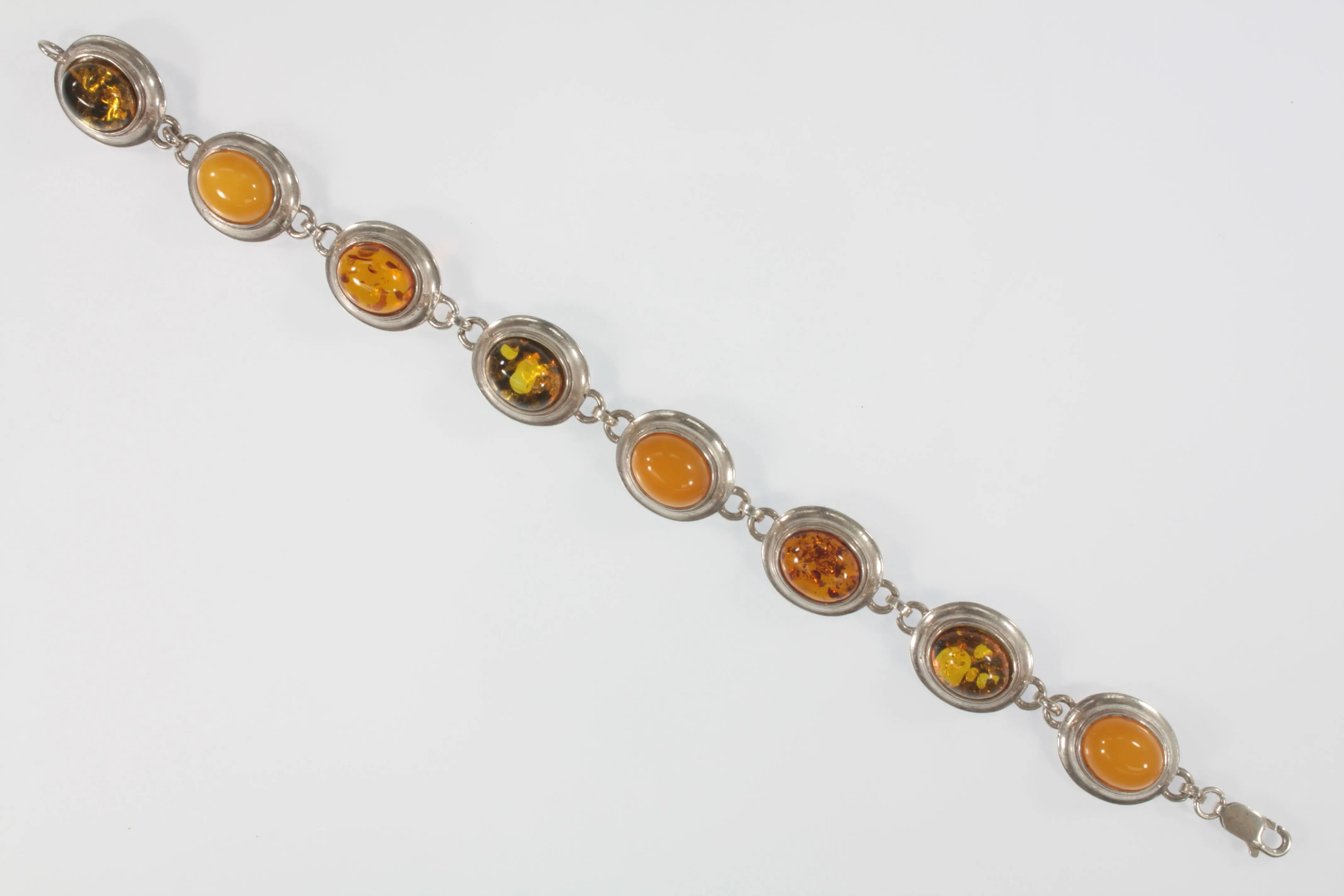 Eight Stone Multi Color Amber Statement Piece Sterling Silver Bracelet!