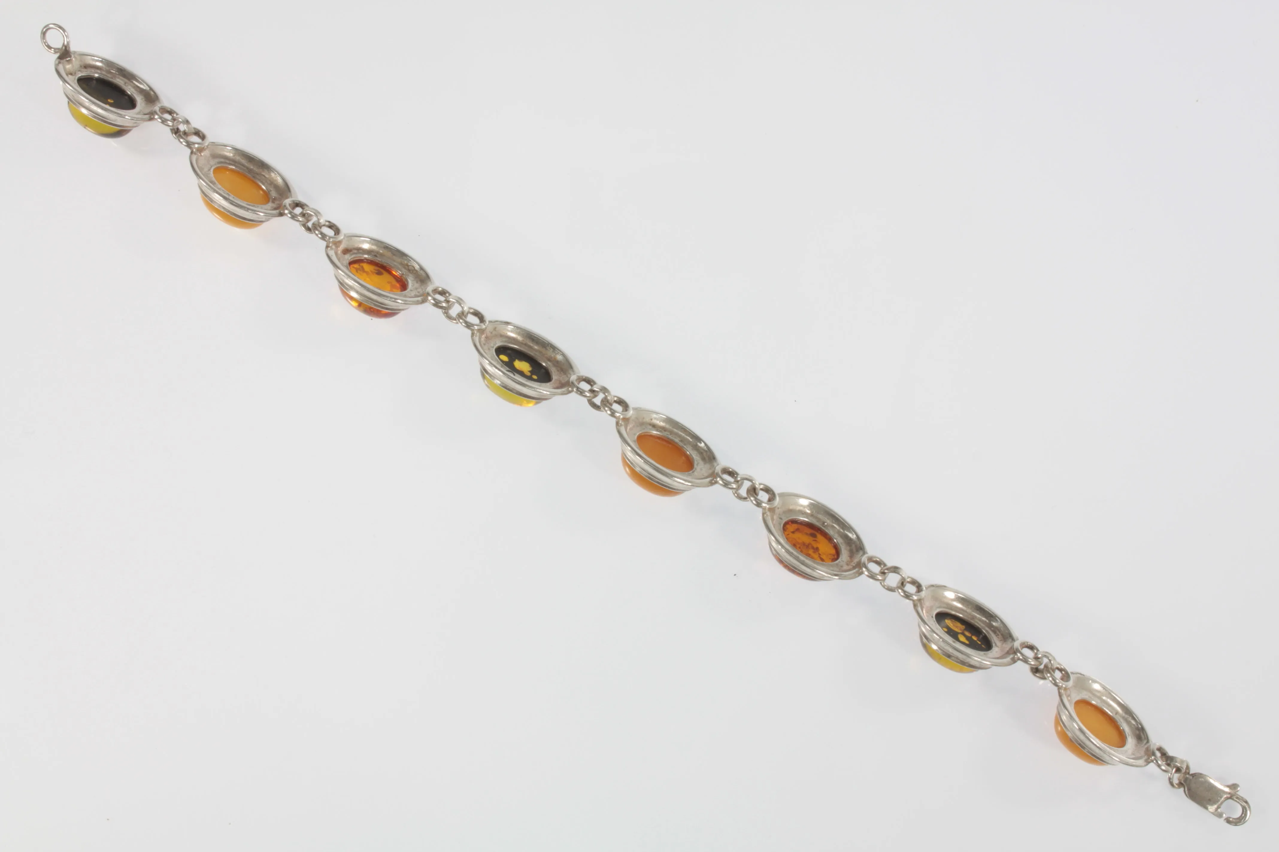 Eight Stone Multi Color Amber Statement Piece Sterling Silver Bracelet!