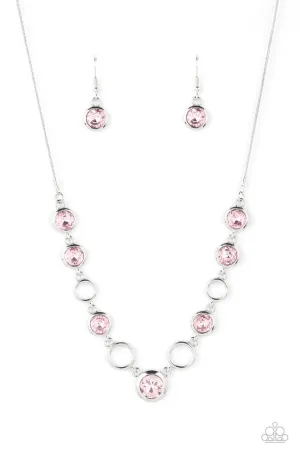 Elegantly Elite - Pink - Rhinestone Paparazzi Short Necklace